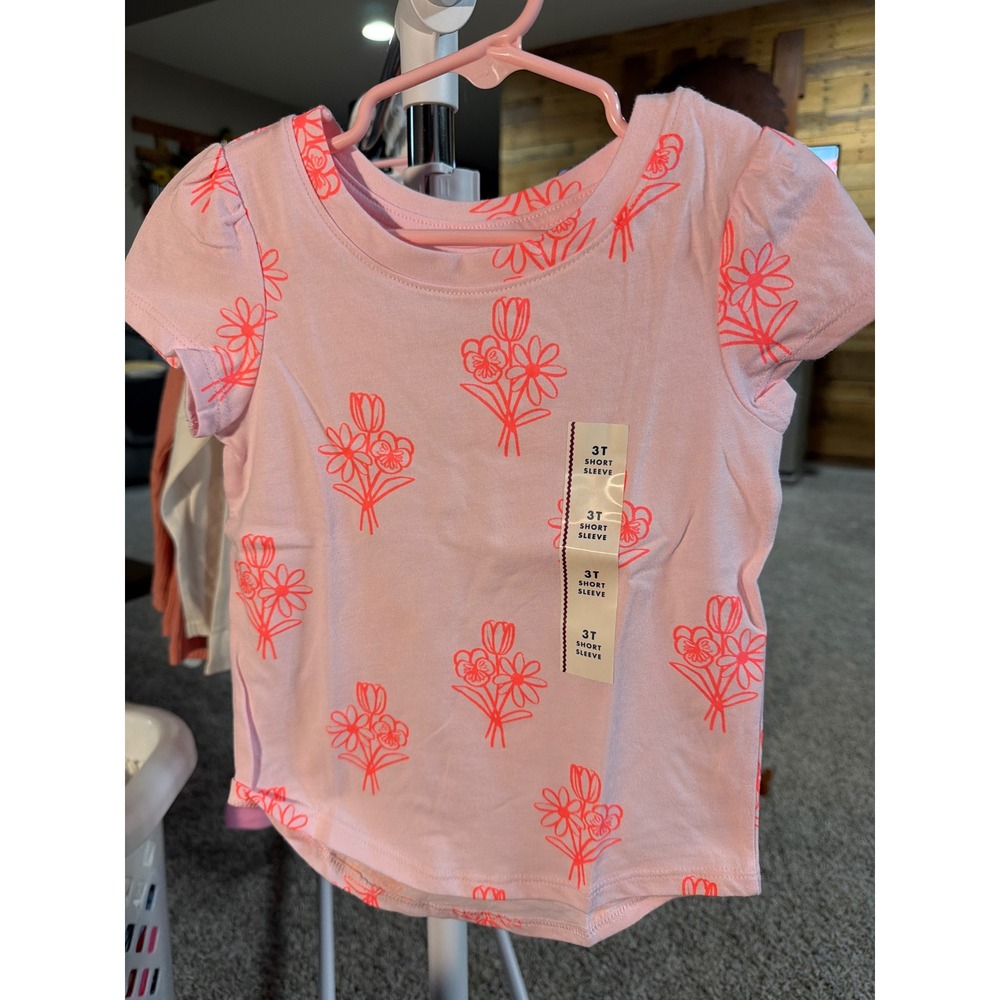 Cat & Jack Toddler Girls 3T Pink Floral Short Sleeve Graphic Tee T-Shirt
